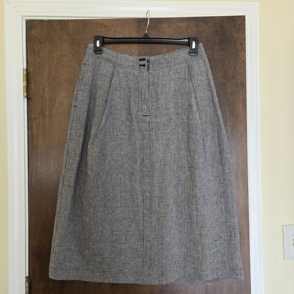 NWT Poetry Elegant High Twist, Black & Cream Houndstooth Linen Skirt, Sz 8